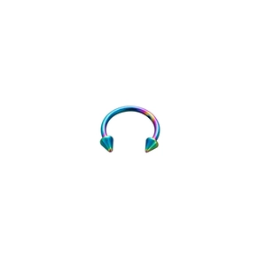 Rainbow stainless steel horseshoe circular barbell ring with spiked ends for piercings