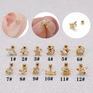 Stainless Steel Copper Zirconia Ear Cartilage Stud Helix Tragus Conch Piercing Jewelry Gold Silver Star Moon Earrings