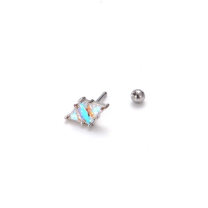 Titanium steel helix piercing earring with iridescent geometric AB zircon stones