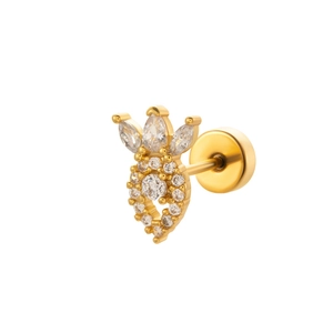Orecchino a perno in oro 18K per cartilagine con zirconi micro-incastonati e vite