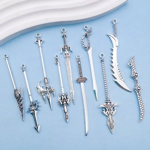 Vintage Zinc Alloy Sword Pendants Antique Silver Fantasy Weapon Charm For DIY Necklace Jewelry Making Accessories
