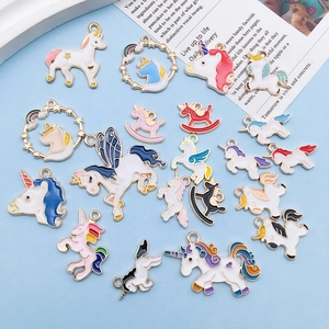 Assorted colorful enamel unicorn charms made of alloy for DIY jewelry and accessories