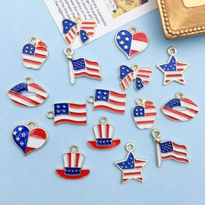 USA Independence Day enamel charm set with stars, hearts and flags on light blue background