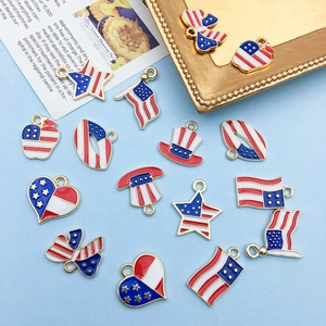Enamel American flag charms in heart and star shapes for DIY jewelry making accessories