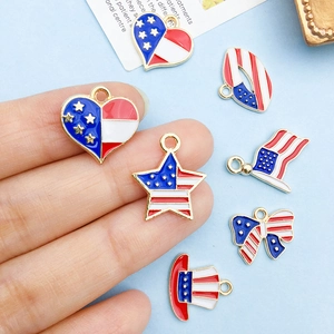 Enamel USA flag alloy charms in various shapes for DIY jewelry making and crafts