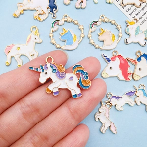 Mix of 20 colorful enamel unicorn charms and gold-plated alloy pendants for jewelry making