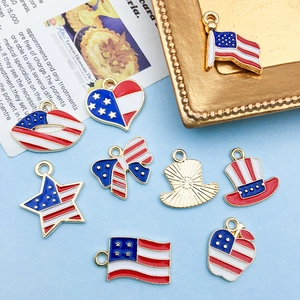 Detailed close-up of mixed American flag charms in heart and hat shapes with enamel finish
