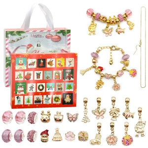 Calendario de Adviento de Navidad Caja Sorpresa DIY Kit de Creación de Joyas Pulsera Collar Colgantes de Strass Regalo de Navidad