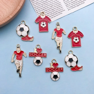 Creative enamel football charms set with jersey and soccer ball in golden zinc alloy