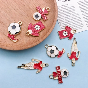 Detailed view of DIY soccer theme alloy pendants featuring cleats, jerseys and balls