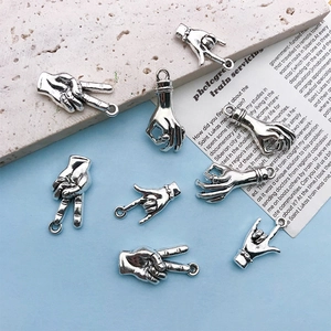 Antique silver zinc alloy hand gesture charms for DIY necklaces and bracelets making