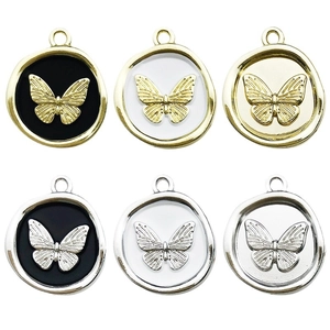 Golden and silver butterfly round pendants for DIY jewelry making and necklace crafts