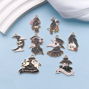 Lot de breloques émaillées gothiques médecin de la peste avec corbeau et lune pour bijoux
