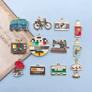 Vintage Zinc Alloy Enamel Pendants Nostalgic Daily Objects Camera Television Sewing Machine Shapes DIY Jewelry Making Charms
