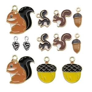 Mix of 12 enamel squirrel and acorn alloy charms for DIY jewelry making accessories