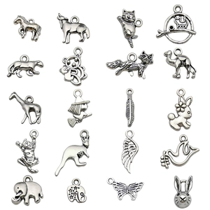 Set of 20 vintage silver animal charms including horses, elephants and rabbits for DIY jewelry