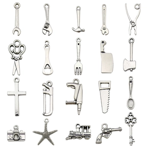 Breloques d'Outils en Alliage Vintage pour la Fabrication de Bijoux DIY Argent Antique Clé Marteau Ciseaux Pendentifs