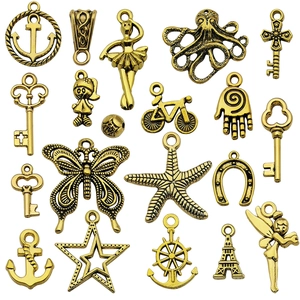 Antique Gold Zinc Alloy Pendants Charms Assorted Mix Retro Key Butterfly Anchor Starfish DIY Jewelry Making Accessories For Necklace Bracelet