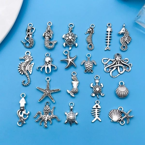 Retro silver ocean theme charms set including seahorse and starfish for DIY jewelry making