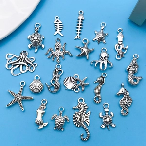 Antique silver ocean theme DIY pendant set featuring sea stars, turtles and seahorse charms