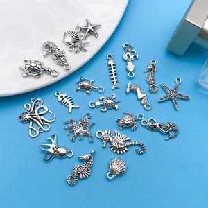 Detailed close-up of antique silver sea creature charms for DIY jewelry making
