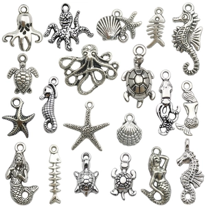 Antique Silver Alloy Ocean Animal Pendants Seahorse Turtle Starfish Mermaid Fish Bone DIY Jewelry Making Accessories