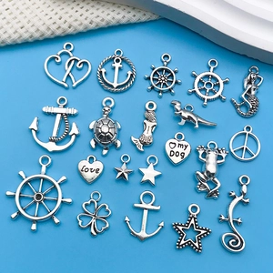 Vintage silver alloy marine animal charms set for DIY jewelry with anchor and mermaid
