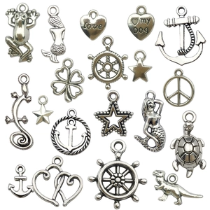 Vintage Ancient Silver Alloy Nautical Charms Mermaid Anchor Ship Wheel Turtle Clover Heart Star Pendants DIY Jewelry Charms