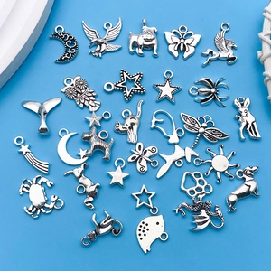Mixed set of vintage silver alloy charms with butterfly and owl for DIY jewelry making