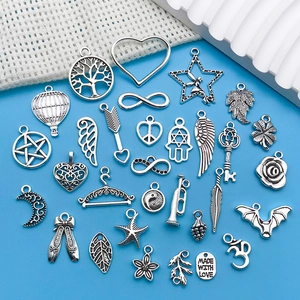30pcs vintage silver alloy charms set featuring life tree wings and hot air balloon motifs