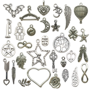 Vintage Zinc Alloy Mixed Charms Pendants For Jewelry Making DIY Bracelet Antique Silver Wings Heart Tree Of Life Charms