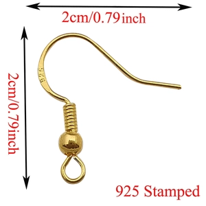 Detail view of 925 stamped gold ear wire hooks with size 2cm dimensions for DIY jewelry