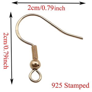 Detail view of S925 stamped rose gold ear hook with 2cm dimensions and spring bead feature