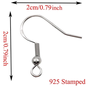Detailed macro view of S925 sterling silver earring hook with size marking and 925 stamp