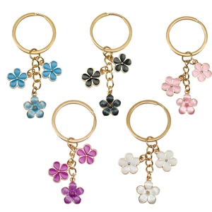 Porte-clés en Émail Fleur de Cerisier Alliage de Zinc Or Charme Floral Anneau de Clé pour Femmes Filles Accessoires de Sac Pendentif Bijoux Cadeau