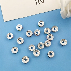 Mischung aus 8mm Silber-Rondell-Abstandshalterperlen mit Kristallen für DIY-Schmuck