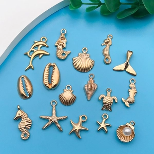 Golden ocean animal charms including starfish, turtle and shell for DIY jewelry making