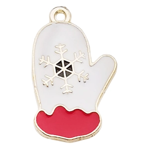 Kerst handschoen hanger in wit met rode manchet en sneeuwvlok voor DIY sieraden maken