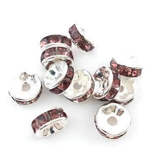 8mm silberne Abstandsperlen mit lila Strasssteinen für DIY-Schmuckherstellung