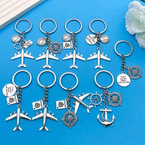 Airplane Globe Keychain Zinc Alloy Travel Compass Passport Pendant Keychain For Travelers Adventure Inspirational Gift