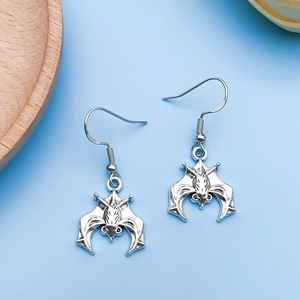 Detail of silver bat earrings with S925 sterling silver hooks for Halloween style