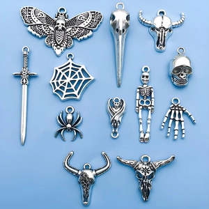 Gothic Halloween Anhänger Legierung Skelett Fledermaus Spinne Anhänger Antik Silber DIY Schmuckherstellung Zubehör Kollektion