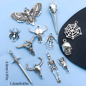 Gothic Silber Anhänger Set mit Totenkopf, Spinne und Fledermaus für DIY Schmuck