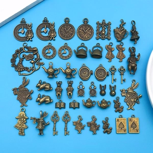 Retro bronze Alice in Wonderland charms set with rabbit, teapot and key for DIY jewelry