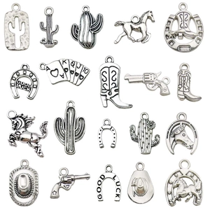 20pcs set of vintage silver western charms including cactus, horse, and cowboy hat designs