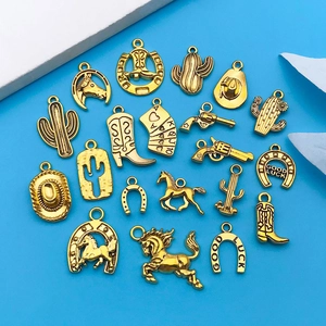 Lot de 20 pendentifs dorés de style cowboy avec cactus et cheval pour création de bijoux