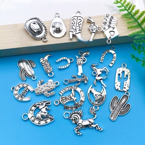 Vintage silver western cowboy alloy charms including hat, horse, and pistol for DIY jewelry