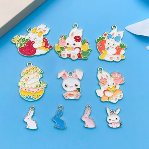 Set of 10 cute colorful enamel Easter bunny charms with carrots and flowers for DIY jewelry