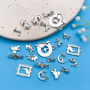 Antique silver Easter bunny charms set in various rabbit designs for DIY jewelry making