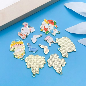 Cute Easter rabbit enamel pendants with carrot and egg designs for DIY jewelry making